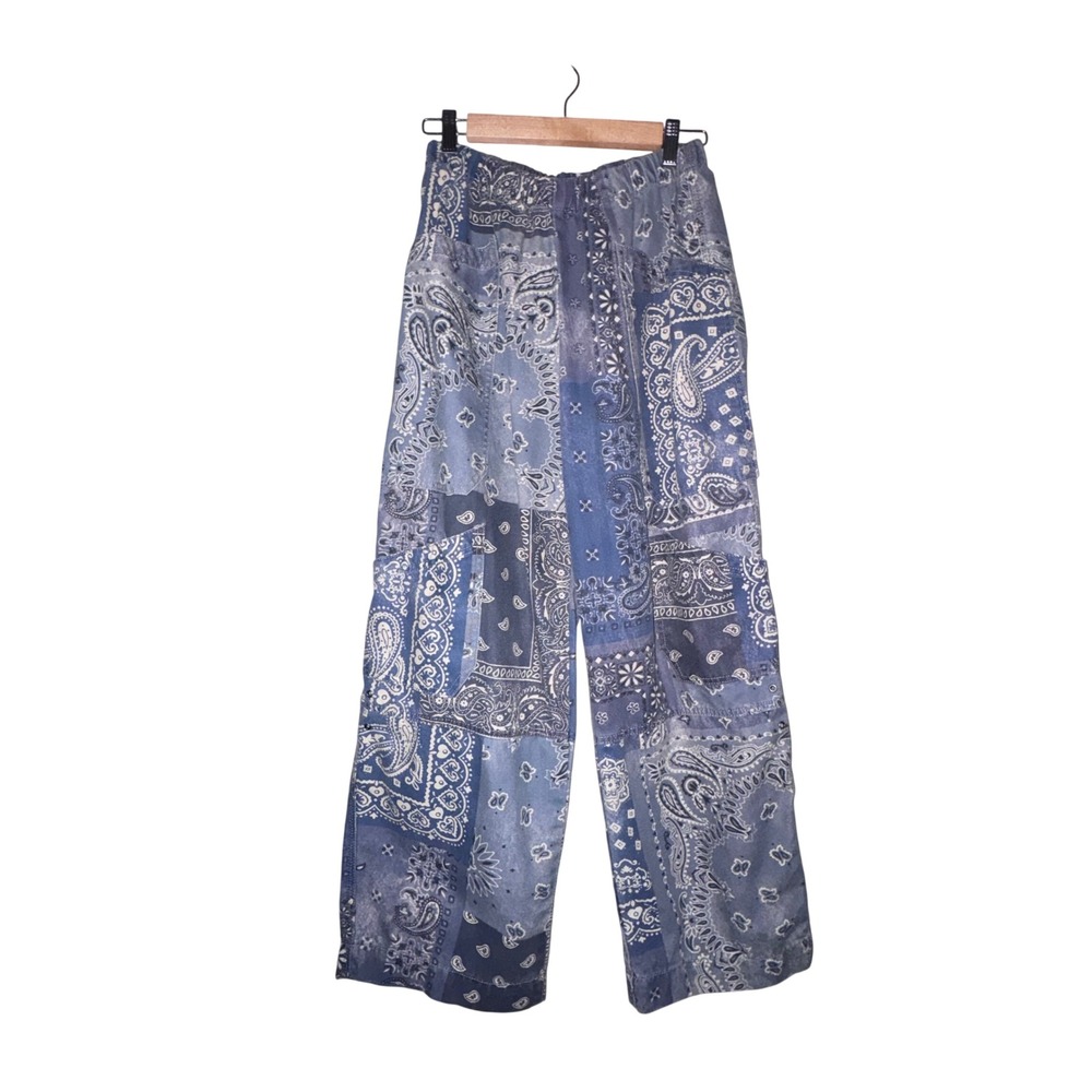 BDG Urban Outfitters Blue Bandana Patchwork Wide Leg Pants Y2K Boho Skater M - Picture 2 of 7